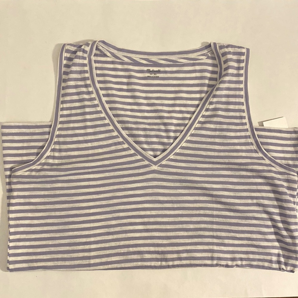Madewell Size XL Cotton Purple White V-Neck Tank NWT